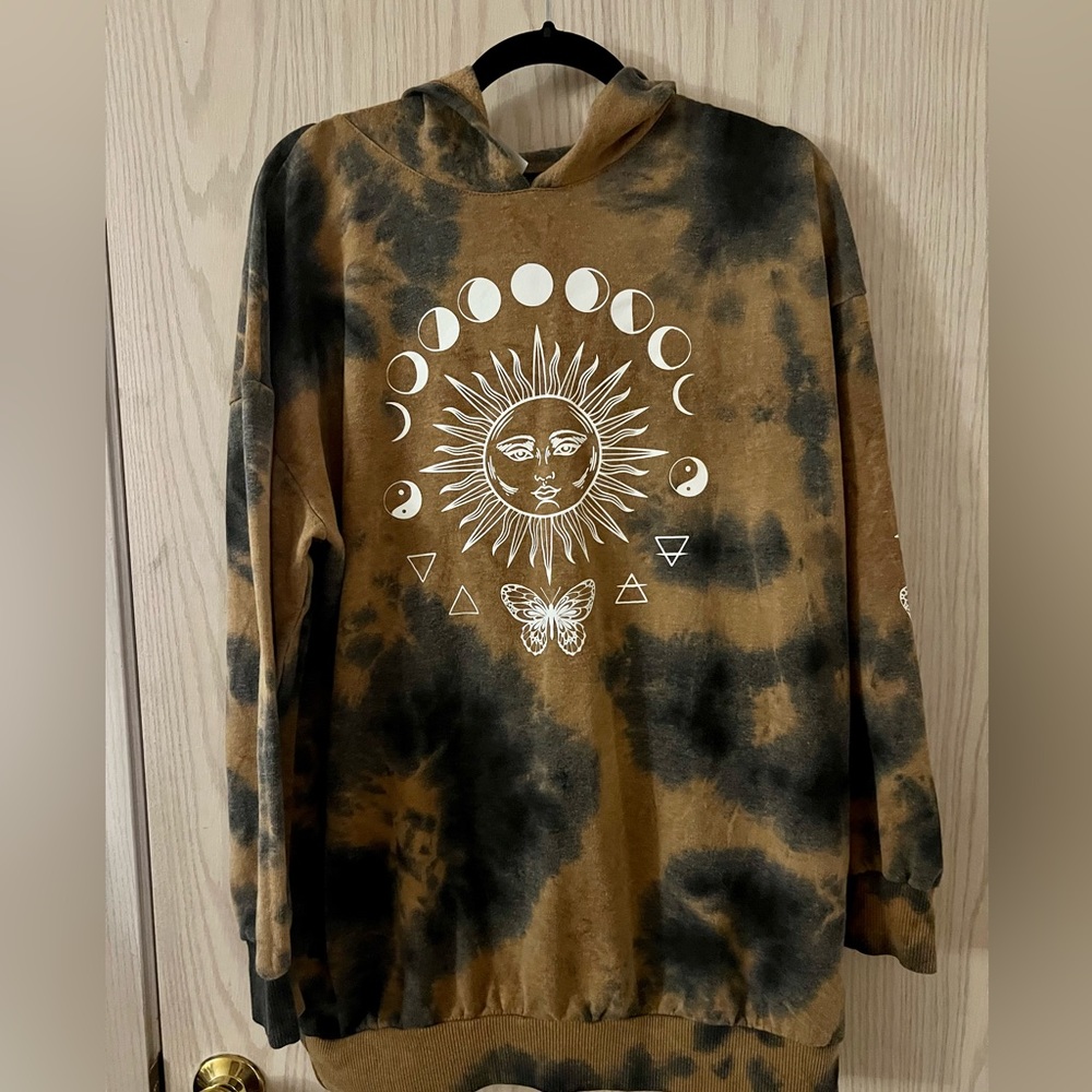 Sun & Moon Phases Brown Tye Dye Hoodie